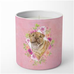 CK4181CDL 10 oz Shar Pei Pink Flowers Decorative Soy Candle
