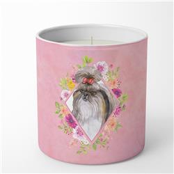 10 oz Shih Tzu Pink Flowers Decorative Soy Candle