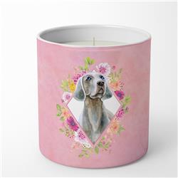 10 oz Weimaraner Pink Flowers Decorative Soy Candle