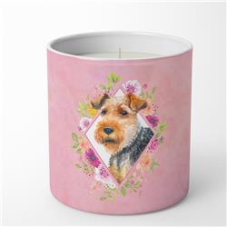 10 oz Welsh Terrier Pink Flowers Decorative Soy Candle