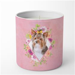 10 oz Yorkshire Terrier No.1 Pink Flowers Decorative Soy Candle