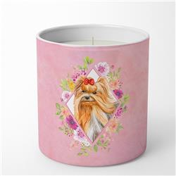 10 oz Yorkshire Terrier No.2 Pink Flowers Decorative Soy Candle