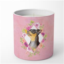 10 oz Black Miniature Pinscher Pink Flowers Decorative Soy Candle