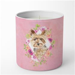 10 oz Yorkie Pink Flowers Decorative Soy Candle