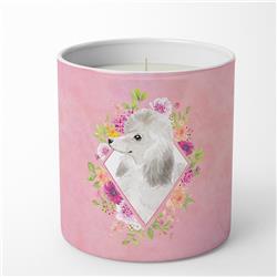 10 oz White Standard Poodle Pink Flowers Decorative Soy Candle