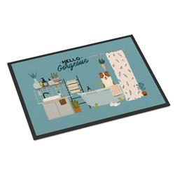 CK7541JMAT 24 x 36 in. Red White Border Collie in Bathtub Indoor or Outdoor Mat