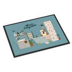CK7547JMAT 24 x 36 in. Fawn White English Bulldog in Bathtub Indoor or Outdoor Mat