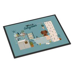 CK7552JMAT 24 x 36 in. Red Brown Dachshund in Bathtub Indoor or Outdoor Mat