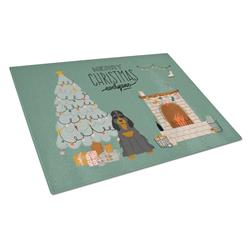 Black Tan Cocker Spaniel Christmas Everyone Glass Cutting Board - Large