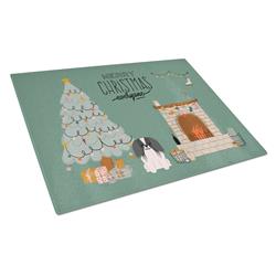 Black White Pekingese Christmas Everyone Glass Cutting Board - Large