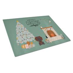 Chocolate Wire Haired Dachshund Christmas Everyone Glass Cutting Board - Large