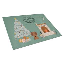 Red Brown Dachshund Christmas Everyone Glass Cutting Board - Large