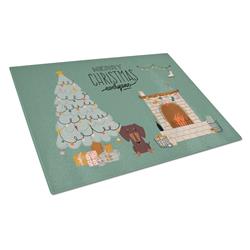 Chocolate Dachshund Christmas Everyone Glass Cutting Board - Large