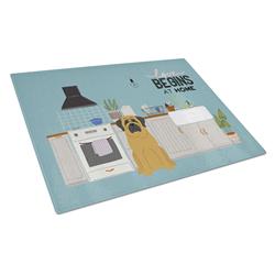 Mastiff Kitchen Scene Glass Cutting Board - Large