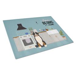 Bernese Mountain Dog Kitchen Scene Glass Cutting Board - Large