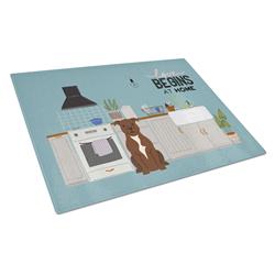 Chocolate Staffordshire Bull Terrier Kitchen Scene Glass Cutting Board - Large