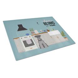 Black Silver Miniature Schnauzer Kitchen Scene Glass Cutting Board - Large