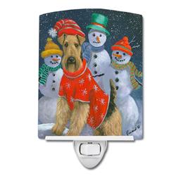 6 x 4 in. Airedale Snowpeople Christmas Ceramic Night Light
