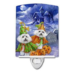6 x 4 in. Bichon Frise Halloween Haunted House Ceramic Night Light