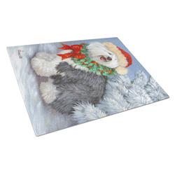 PPP3117LCB Old English Sheepdog Christmas Glass Cutting Board - Large