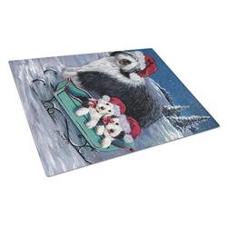 PPP3120LCB Old English Sheepdog Christmas Snow Glass Cutting Board - Large