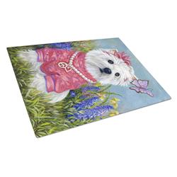 Westie Springtime Glass Cutting Board - Large