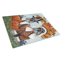 Schnauzer Thanksgiving Pilgrims Glass Cutting Board - Large
