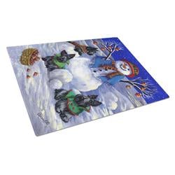Scottie Christmas Snowman Glass Cutting Board - Large