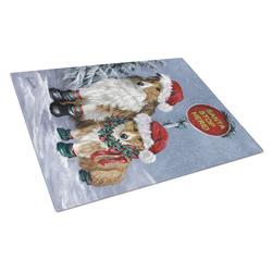 Sheltie Christmas Santa Stop Glass Cutting Board - Large