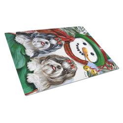 Shih Tzu Christmas Snowman Glass Cutting Board - Large