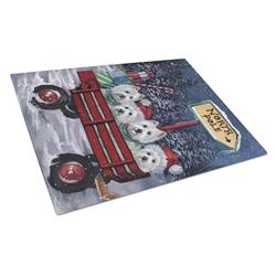 Westie Christmas Red Wagon Glass Cutting Board - Large