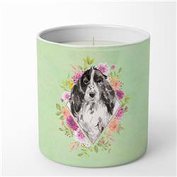 Picture of Carolines Treasures CK4404CDL 10 oz Black Parti Cocker Spaniel Green Flowers Decorative Soy Candle