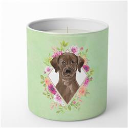 10 oz Chocolate Labrador Green Flowers Decorative Soy Candle