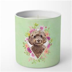 10 oz Chocolate Cockapoo Green Flowers Decorative Soy Candle