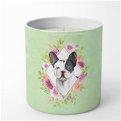 10 oz Black & White Frenchie Green Flowers Decorative Soy Candle