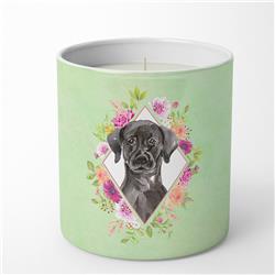 10 oz Black Labrador Green Flowers Decorative Soy Candle