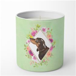 10 oz Black & Tan Dachshund Green Flowers Decorative Soy Candle