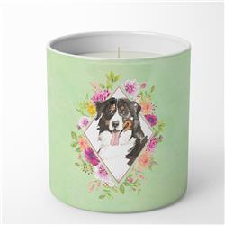 10 oz Bernese Mountain Dog Green Flowers Decorative Soy Candle