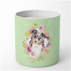 10 oz Australian Shepherd Green Flowers Decorative Soy Candle