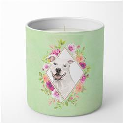10 oz White Pit Bull Terrier Green Flowers Decorative Soy Candle