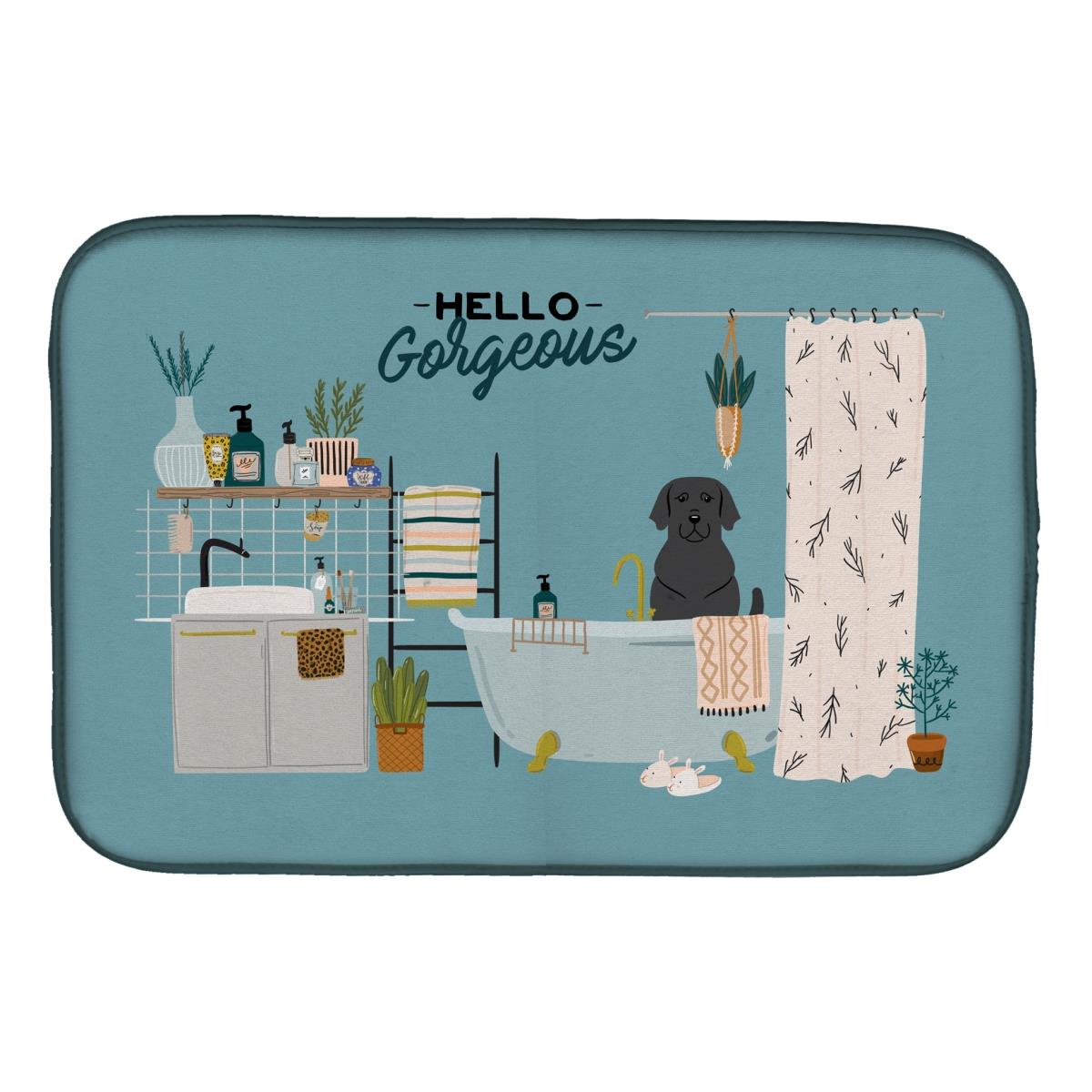 Black Labrador in Bathtub Dish Drying Mat