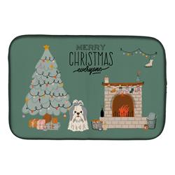 14 x 21 in. Silver White Shih Tzu Christmas Everyone Dish Drying Mat