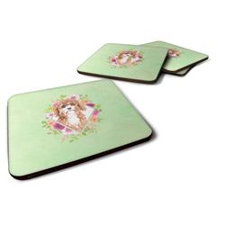 3.5 x 3.5 in. Cavapoo Green Flowers Foam Coaster - Set of 4