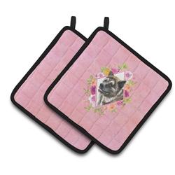 CK4113PTHD 7.5 x 7.5 in. Akita Pink Flowers Pair of Pot Holders