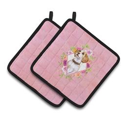 CK4117PTHD 7.5 x 7.5 in. Beagle Pink Flowers Pair of Pot Holders