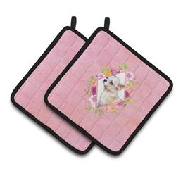 CK4129PTHD 7.5 x 7.5 in. Chihuahua No.2 Pink Flowers Pair of Pot Holders