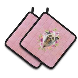CK4130PTHD 7.5 x 7.5 in. Chinese Crested Pink Flowers Pair of Pot Holders