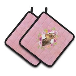 CK4138PTHD 7.5 x 7.5 in. Doberman Pinscher Pink Flowers Pair of Pot Holders