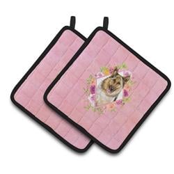 CK4146PTHD 7.5 x 7.5 in. German Shepherd No.1 Pink Flowers Pair of Pot Holders