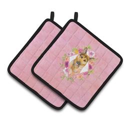 CK4147PTHD 7.5 x 7.5 in. German Shepherd No.2 Pink Flowers Pair of Pot Holders